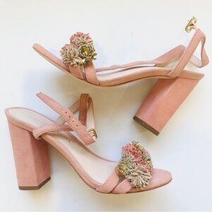 Loeffler Randall leather pink Pom Pom heeled sandals